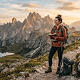 Hiker looking out over a mountain range